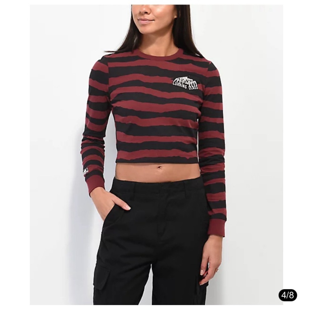 Lurking Class By Sketchy Tank Terror Eyes Red & Black Long Sleeve Crop T-Shirt M